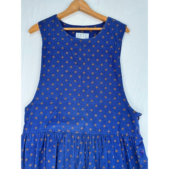 Nell Flowers J.G. Hook VTG Blue Corduroy Floral Jumper Dress Sz 14 Cottagecore - Picture 4 of 8